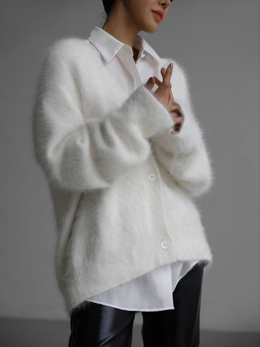 Women's Cardigan in Soft Textured Fabric with Oversized Fit | E&W - 3 - Elenwear