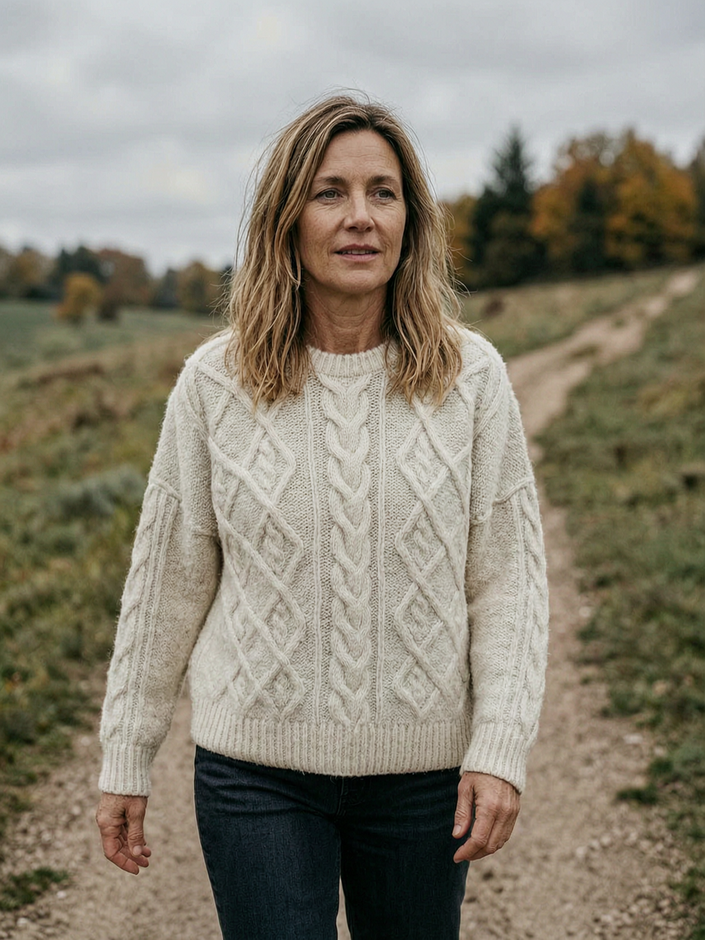 Women's Aran Cable-Knit Jumper — Chunky Twisted-Knit Pullover Sweater - Beige