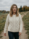 Women's Aran Cable-Knit Jumper — Chunky Twisted-Knit Pullover Sweater - Beige