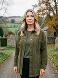 Women's Washed Corduroy Shacket — Distressed Shirt Jacket - Army Green