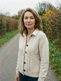 Women's Diamond-Knit Button Cardigan — Cotton Knitted Sweater Coat - Beige