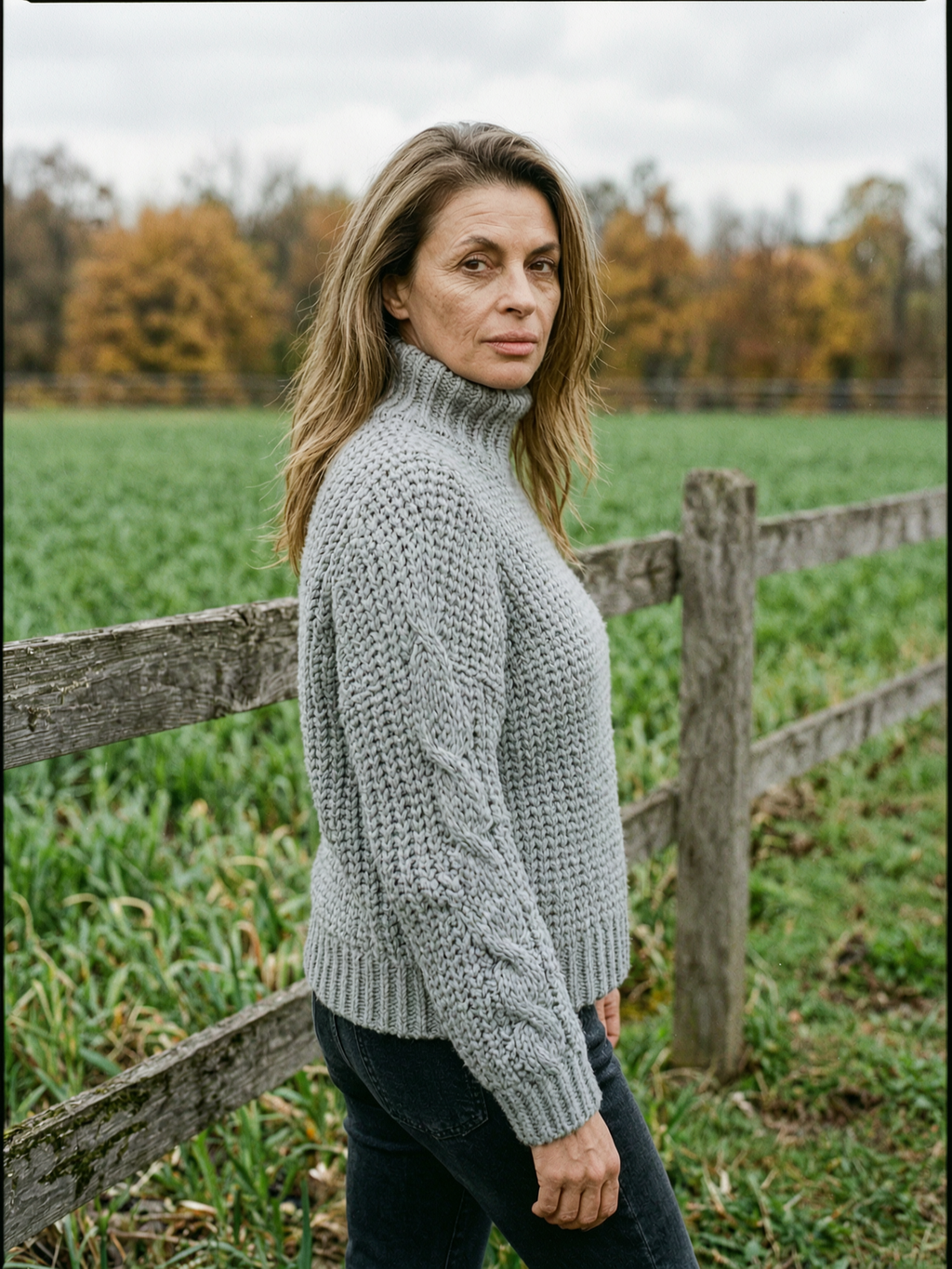 Women's Chunky Cable-Knit Turtleneck Jumper — Cosy Roll-Neck Sweater - Light Gray