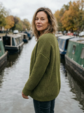 Women's Open-Front V-Neck Knit Cardigan — Chunky Ribbed Layer - Army Green