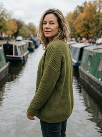 Women's Open-Front V-Neck Knit Cardigan — Chunky Ribbed Layer - Army Green