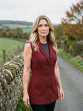 Women's Corduroy Waistcoat — Single-Breasted Suit-Collar Vest Jacket - Wine Red