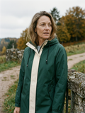 Women's Colour-Block Hooded Showerproof Jacket — Relaxed Fit Outdoor Coat - Dark Green