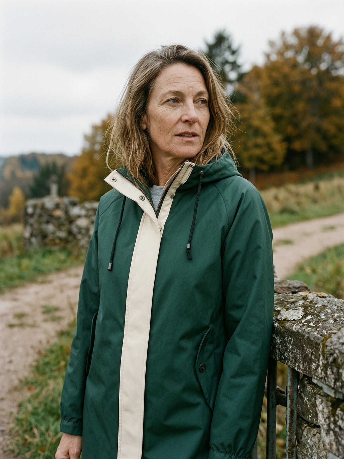 Women's Colour-Block Hooded Showerproof Jacket — Relaxed Fit Outdoor Coat - Dark Green