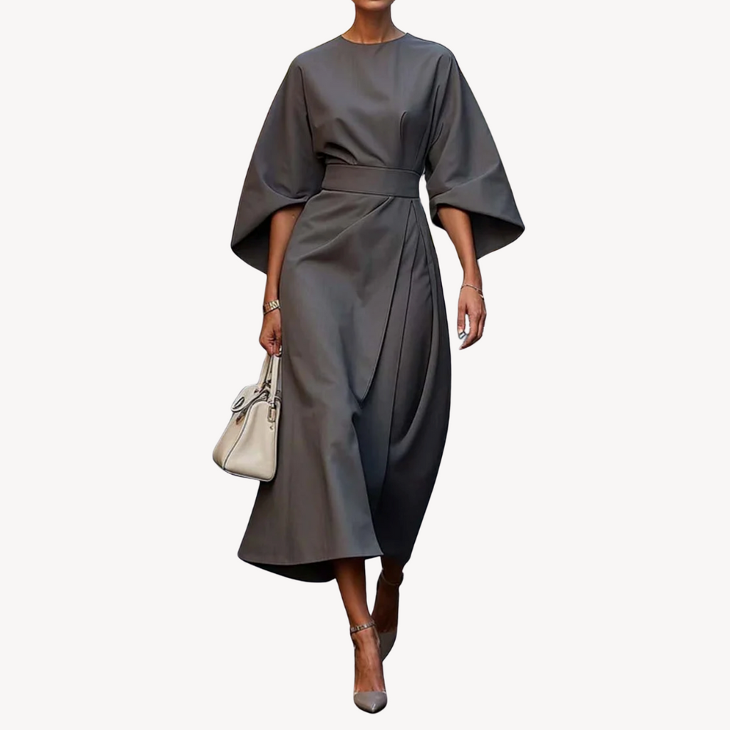 Maxi Dress Women's Elegant Draped Design with Statement Sleeves | E&W - 3 - Elenwear
