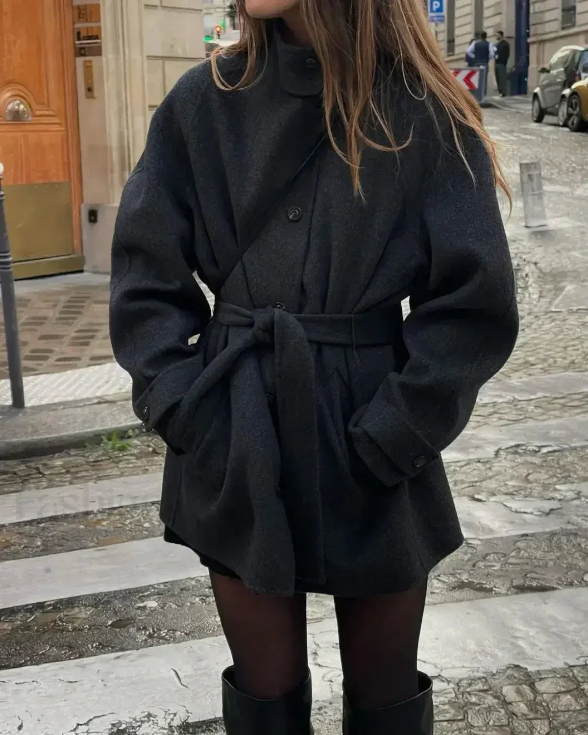 Tailored Coat Women's Belted Design with Oversized Fit | E&W - 1 - Elenwear