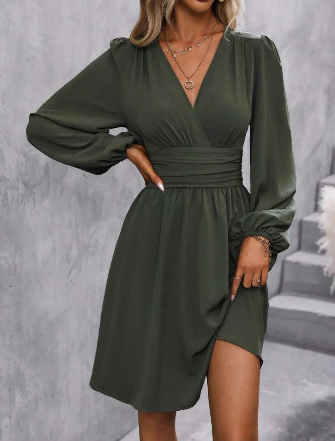 Wrap Dress Women with Long Sleeves and Flattering V-Neck | E&W - 1 - Elenwear
