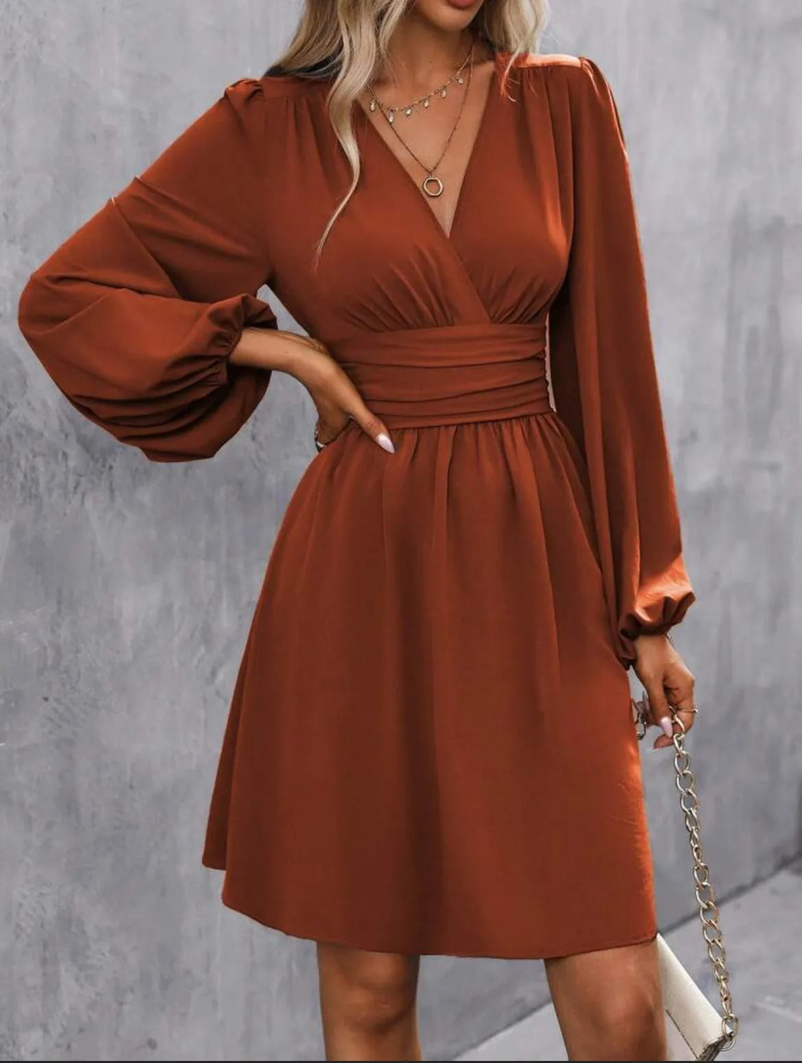 Wrap Dress Women with Long Sleeves and Flattering V-Neck | E&W - 5 - Elenwear
