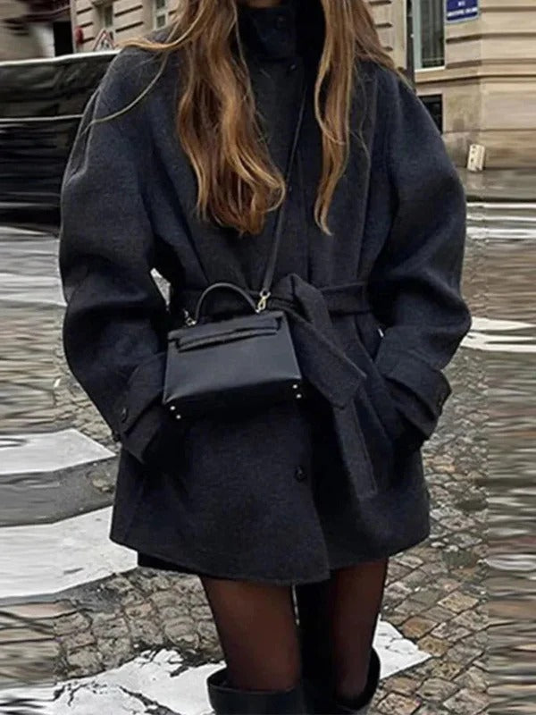 Tailored Coat Women's Belted Design with Oversized Fit | E&W - 4 - Elenwear