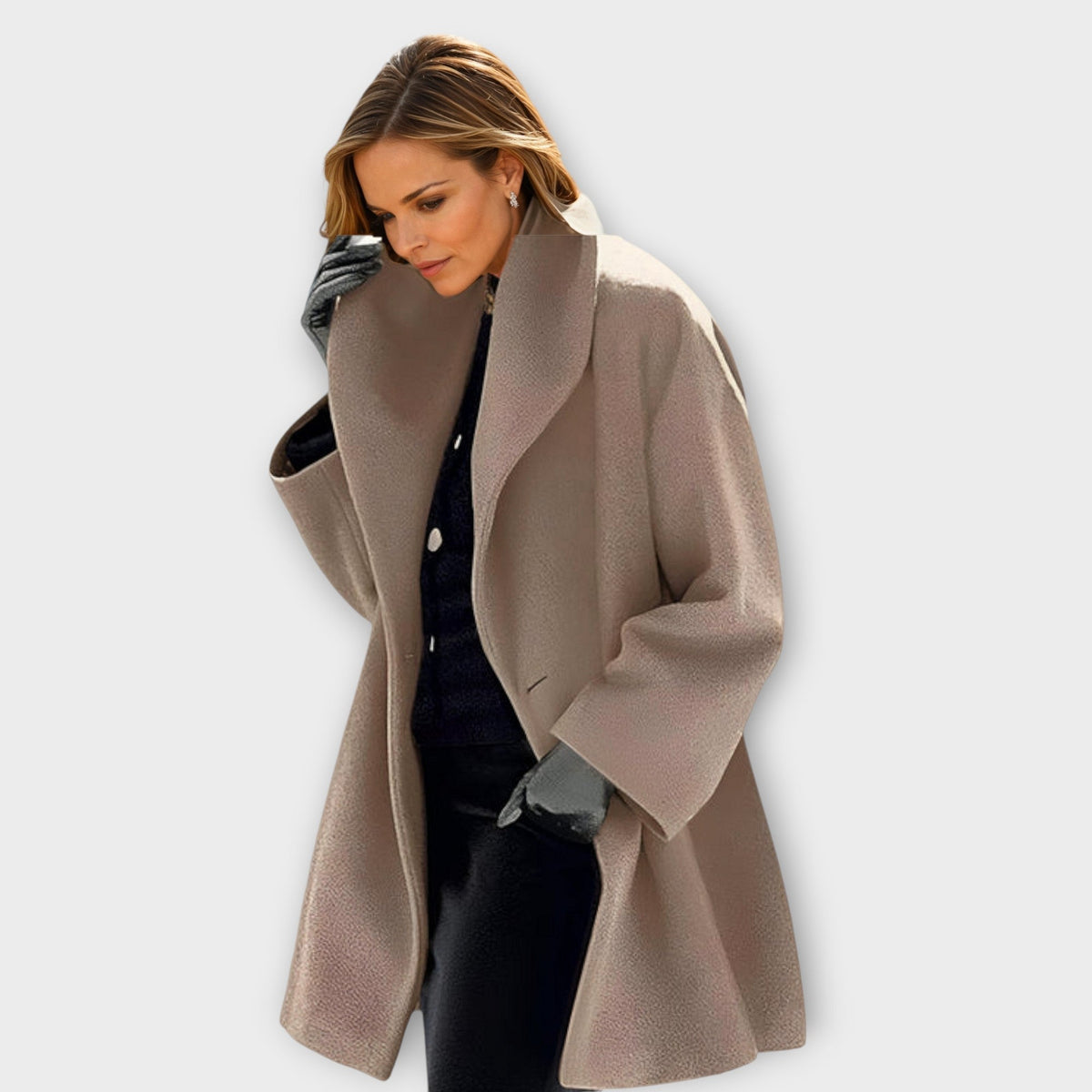 Oversized Wool Coat for Women | Elegant Lapel & Relaxed Fit | E&W - 2 - Elenwear