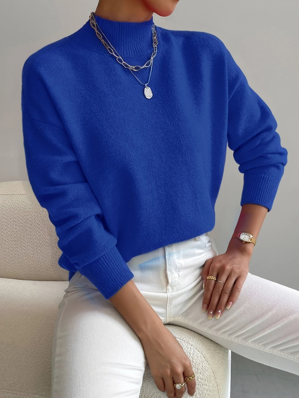 Women's Soft Knit Jumper with Stand-Up Collar and Relaxed Fit | E&W - 7 - Elenwear
