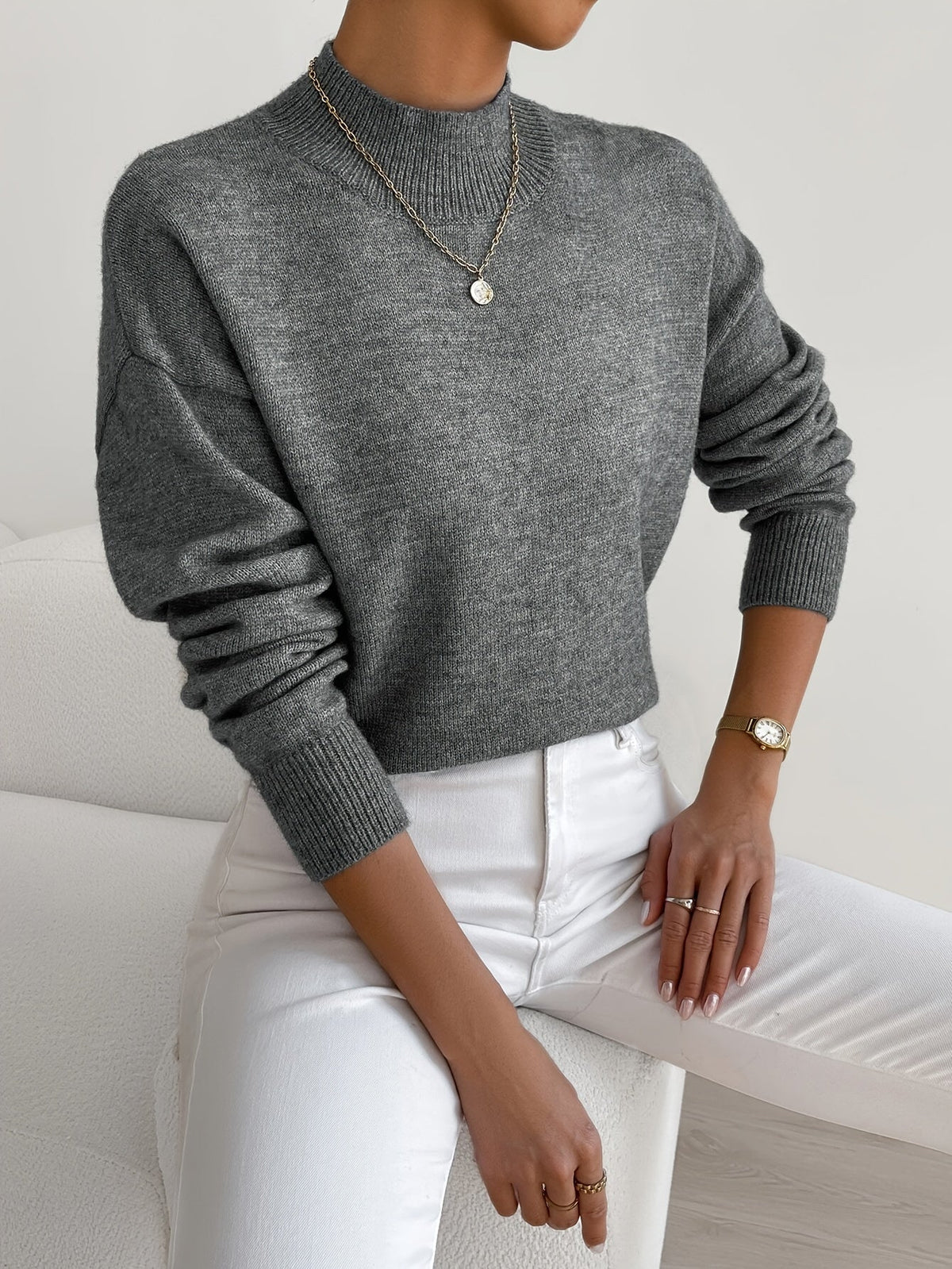 Women's Soft Knit Jumper with Stand-Up Collar and Relaxed Fit | E&W - 9 - Elenwear