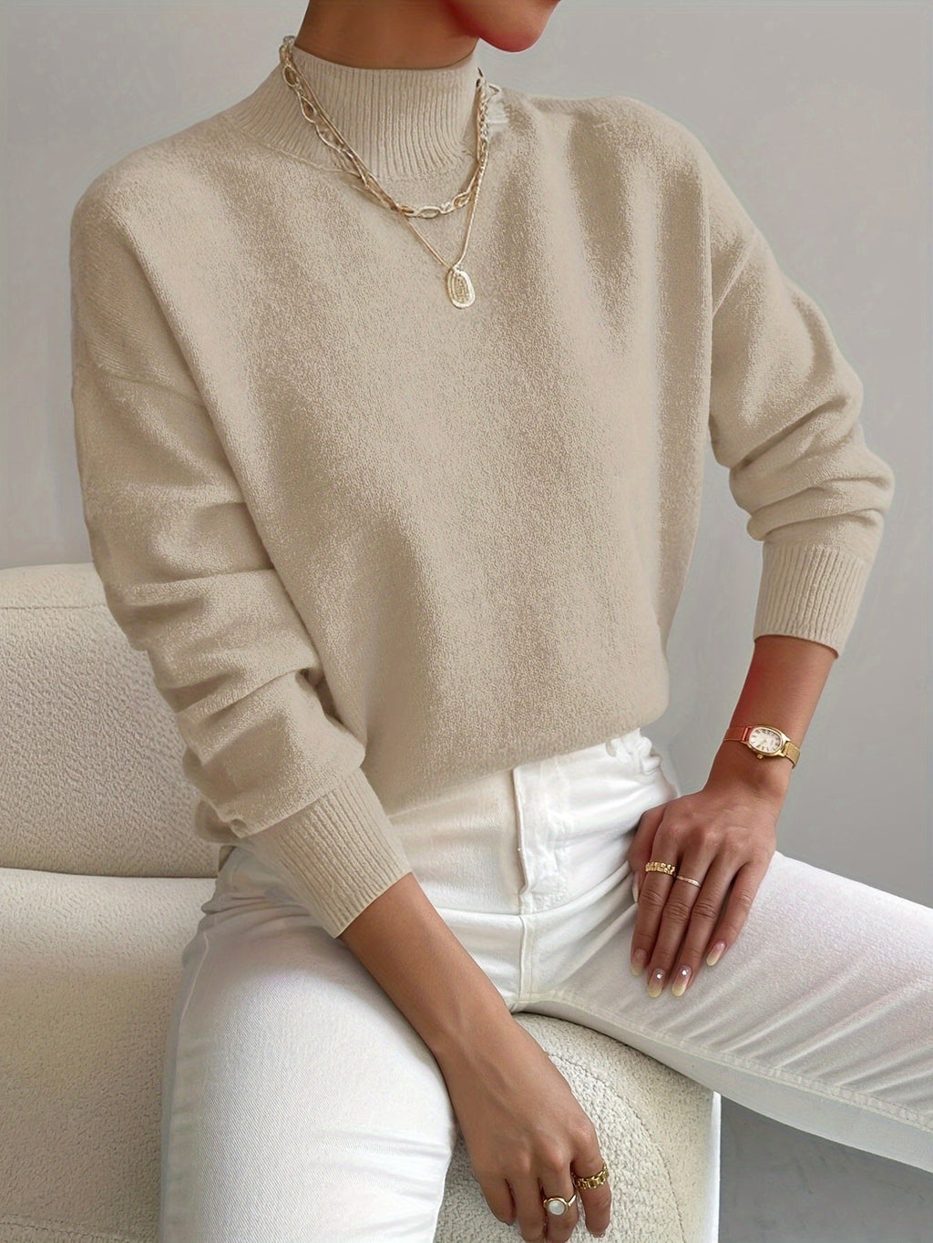 Women's Soft Knit Jumper with Stand-Up Collar and Relaxed Fit | E&W - 4 - Elenwear