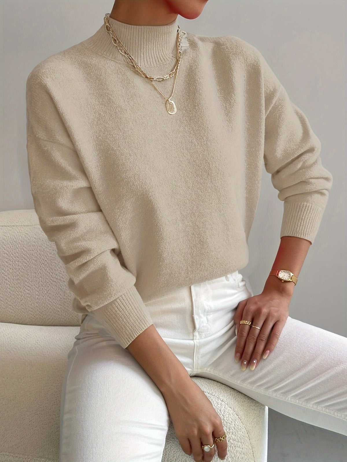Women's Soft Knit Jumper with Stand-Up Collar and Relaxed Fit | E&W - 4 - Elenwear