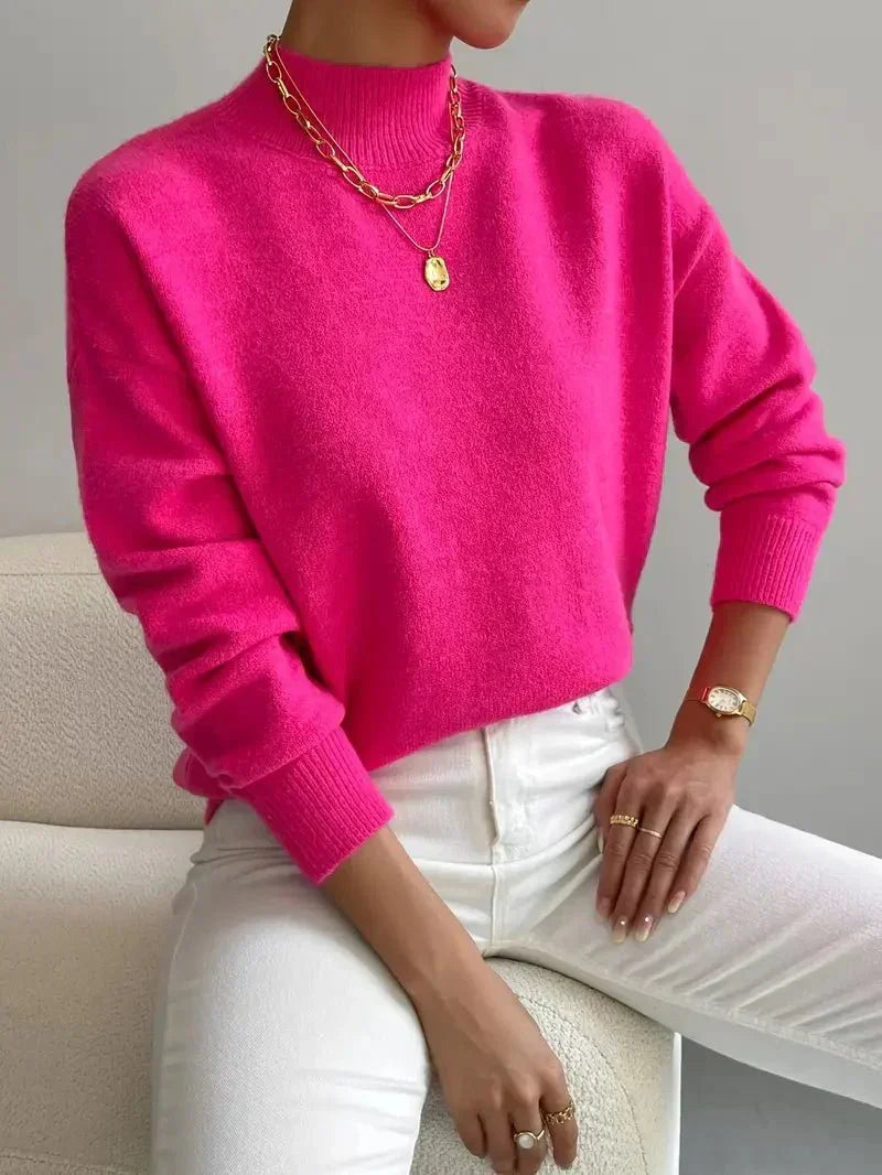 Women's Soft Knit Jumper with Stand-Up Collar and Relaxed Fit | E&W - 6 - Elenwear