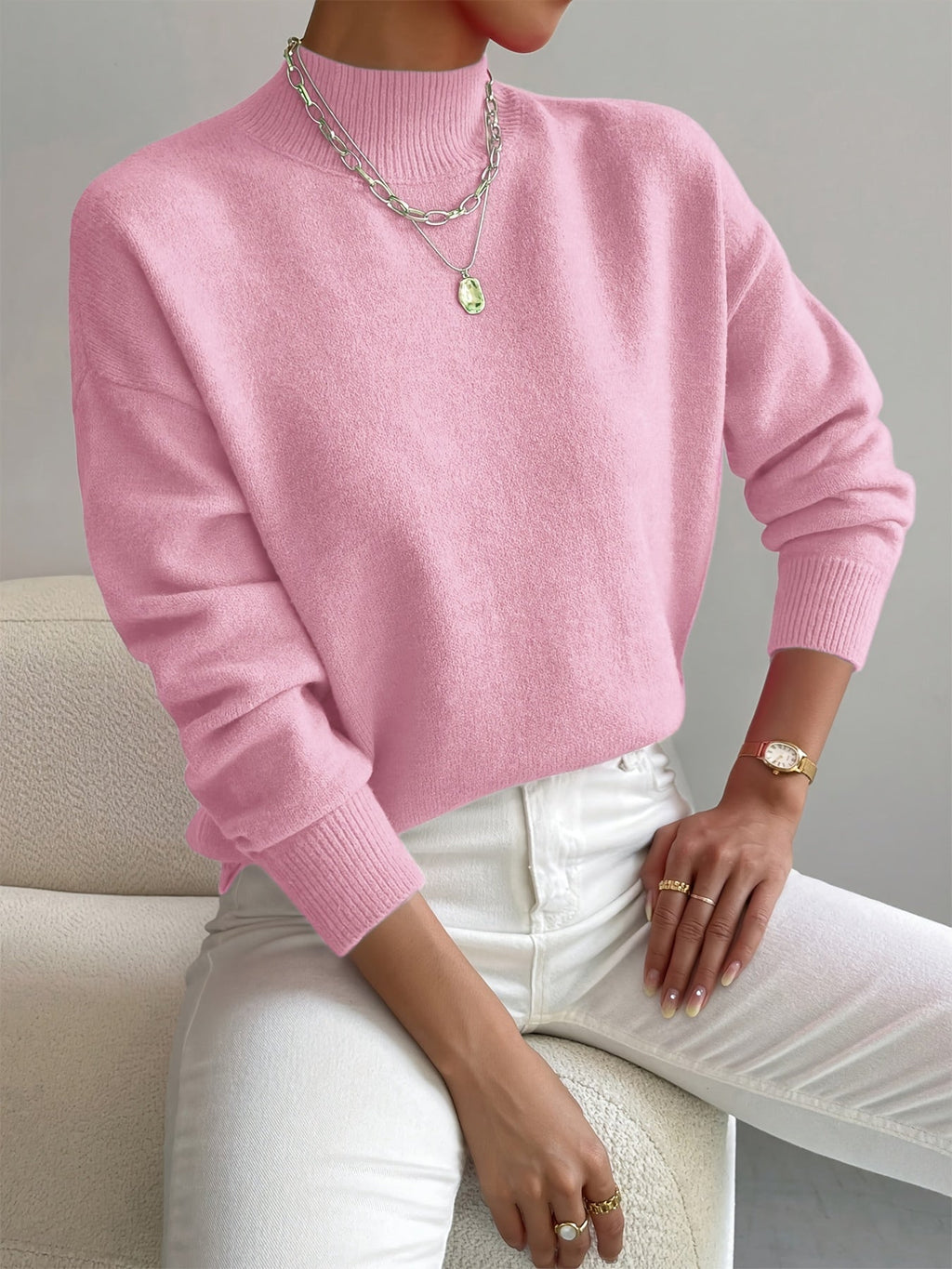 Women's Soft Knit Jumper with Stand-Up Collar and Relaxed Fit | E&W - 1 - Elenwear