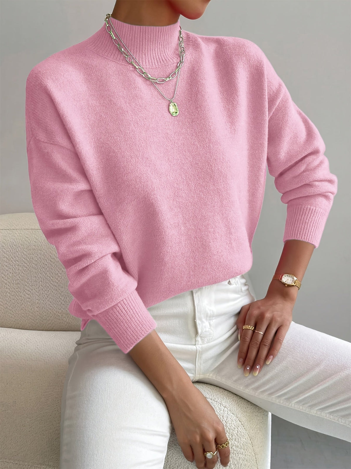 Women's Soft Knit Jumper with Stand-Up Collar and Relaxed Fit | E&W - 1 - Elenwear