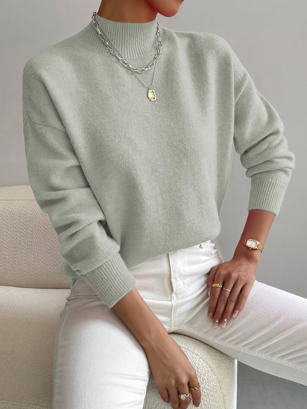 Women's Soft Knit Jumper with Stand-Up Collar and Relaxed Fit | E&W - 2 - Elenwear
