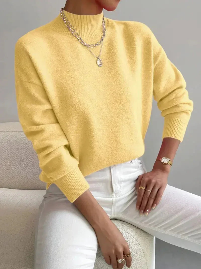 Women's Soft Knit Jumper with Stand-Up Collar and Relaxed Fit | E&W - 3 - Elenwear