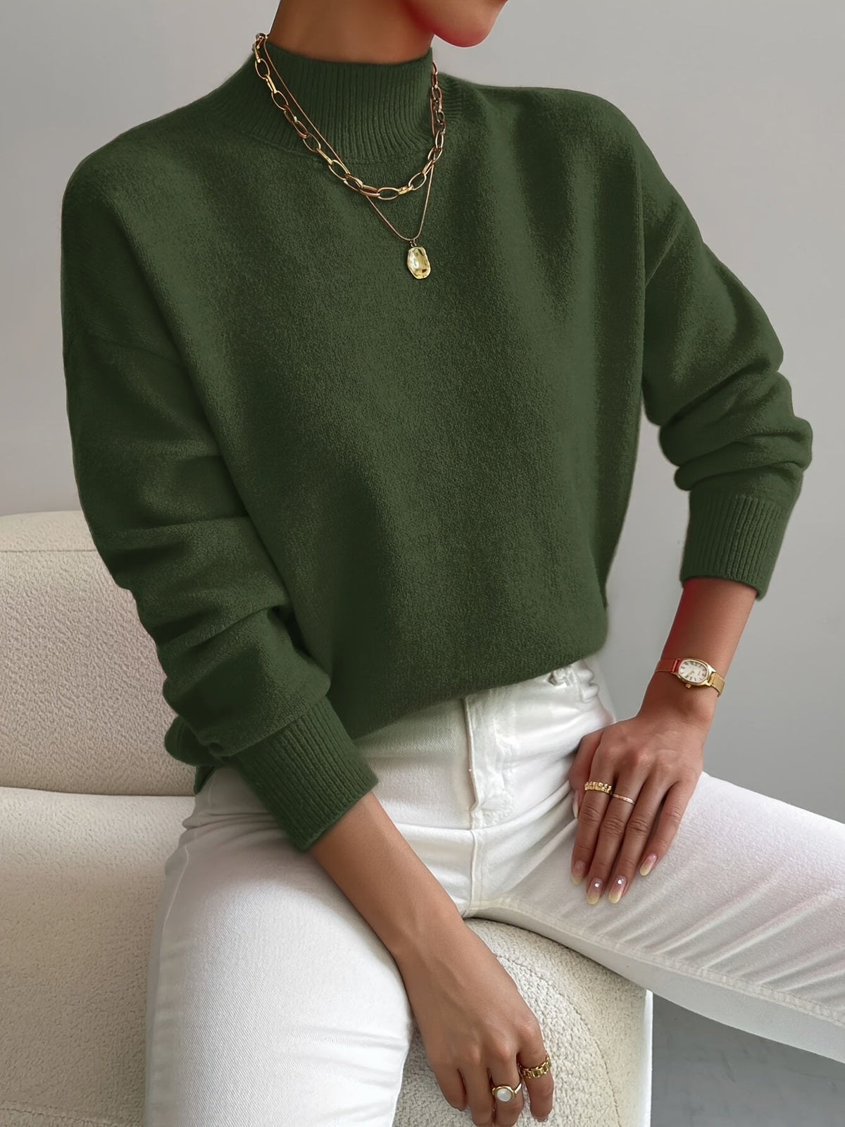 Women's Soft Knit Jumper with Stand-Up Collar and Relaxed Fit | E&W - 8 - Elenwear