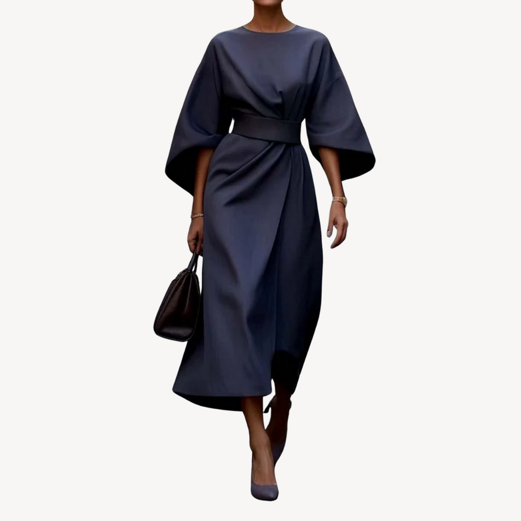 Maxi Dress Women's Elegant Draped Design with Statement Sleeves | E&W - 4 - Elenwear