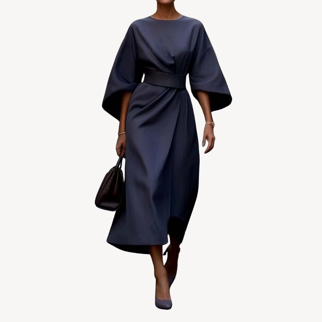 Maxi Dress Women's Elegant Draped Design with Statement Sleeves | E&W - 4 - Elenwear