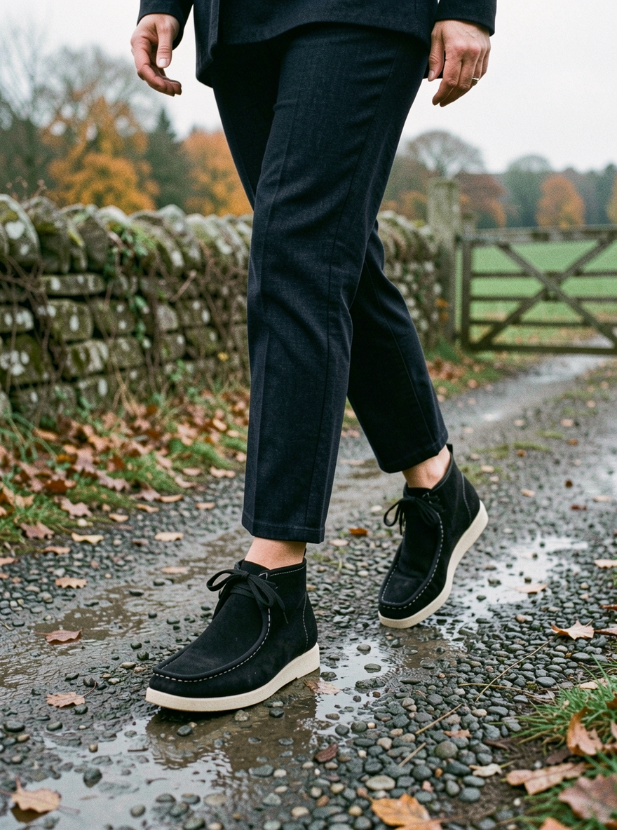Women's Stitched Round-Toe Lace-Up Ankle Boots — British Style - Black
