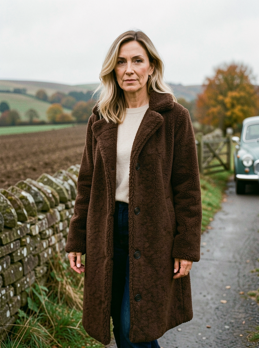 Lambswool-Blend Lapel Coat - Brown