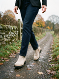 Women's Chelsea-Style Ankle Boots — Chunky Heel, Side Zip - Beige