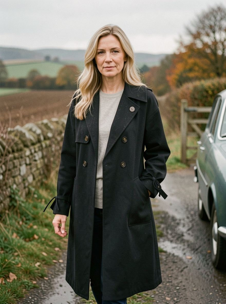 Womens Khaki Windbreaker Overcoat - Black