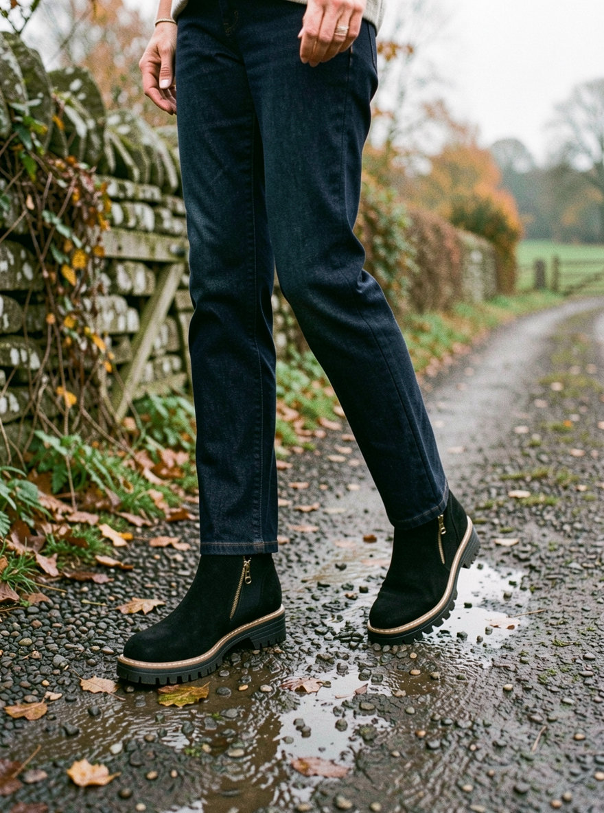 Women's Chelsea-Style Ankle Boots — Chunky Heel, Side Zip - Black