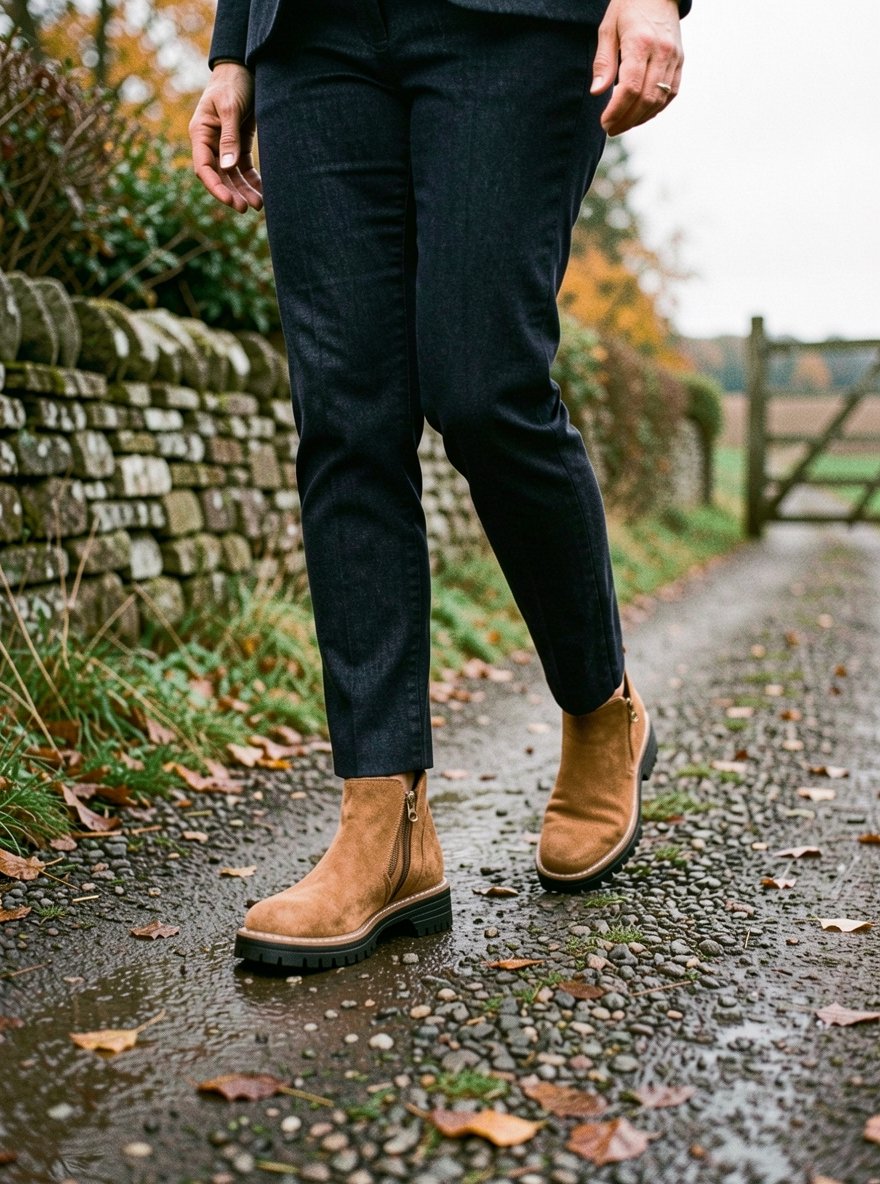 Women's Chelsea-Style Ankle Boots — Chunky Heel, Side Zip - Brown