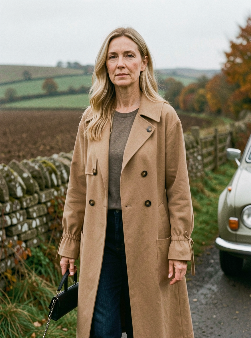 Womens Khaki Windbreaker Overcoat - Khaki