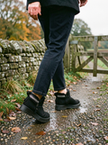Women's Wool-Lined Suede Snow Boots — Platform Sole - Black