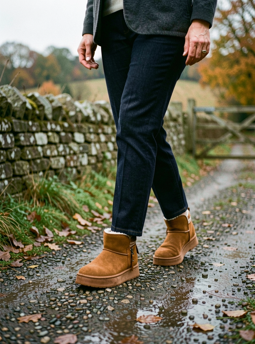 Women's Wool-Lined Suede Snow Boots — Platform Sole - Brown