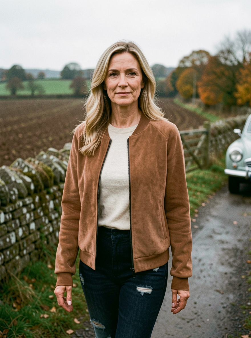 Faux-Suede Fleece Zip Jacket - Light Brown