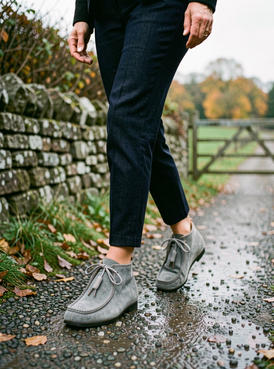 Women's Retro Chunky-Sole Lace-Up Ankle Boots - Gray