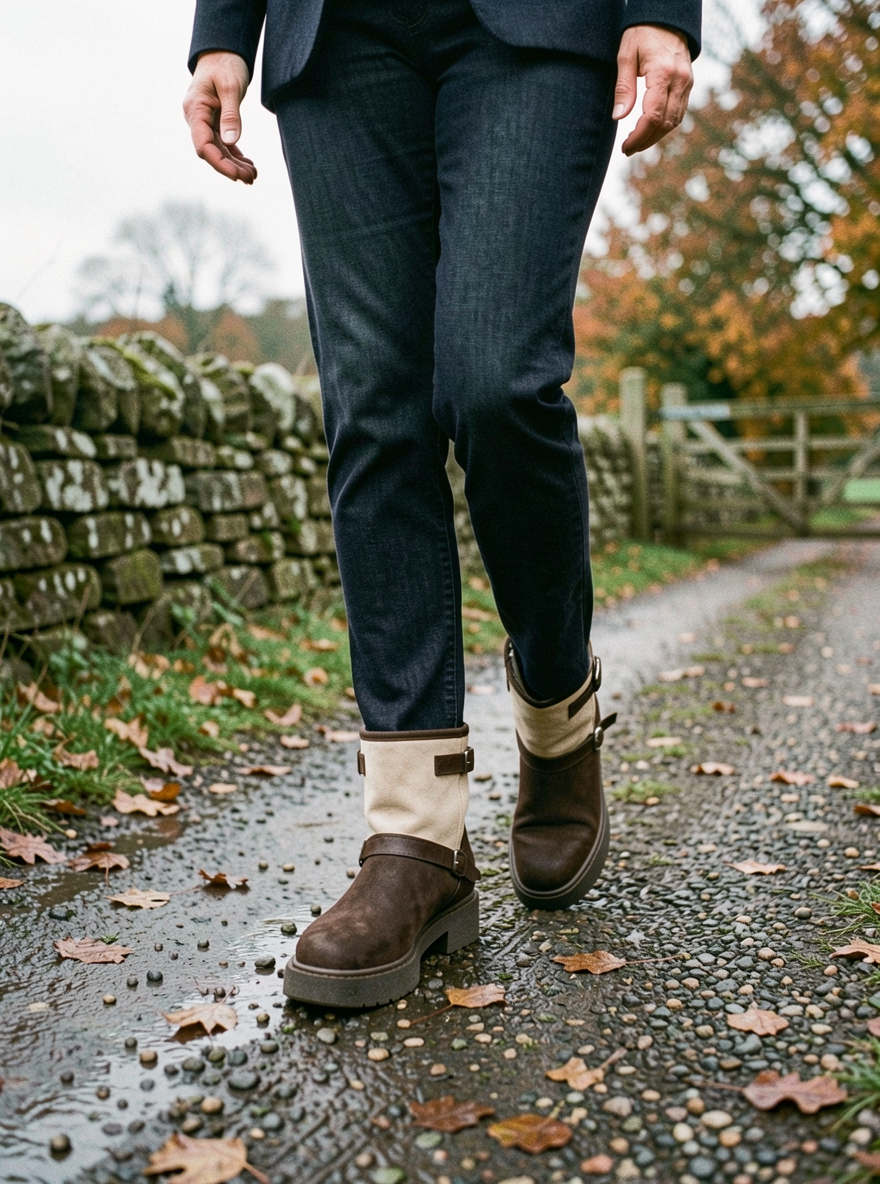 Women's Furry-Lined Slip-On Snow Boots — Round Toe - Beige