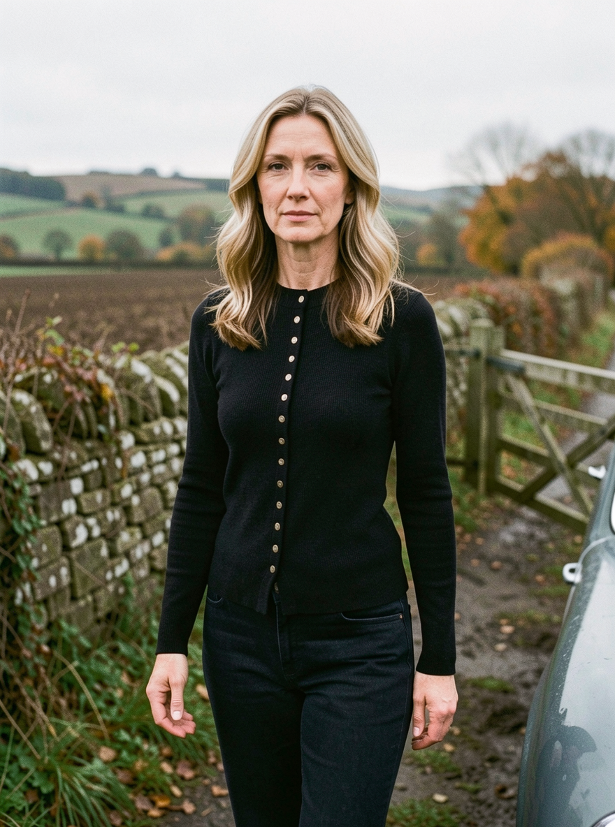 Women's Half-Collar Knit Cardigan — Slim-Fit Buttoned - Black