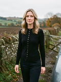 Women's Half-Collar Knit Cardigan — Slim-Fit Buttoned - Black