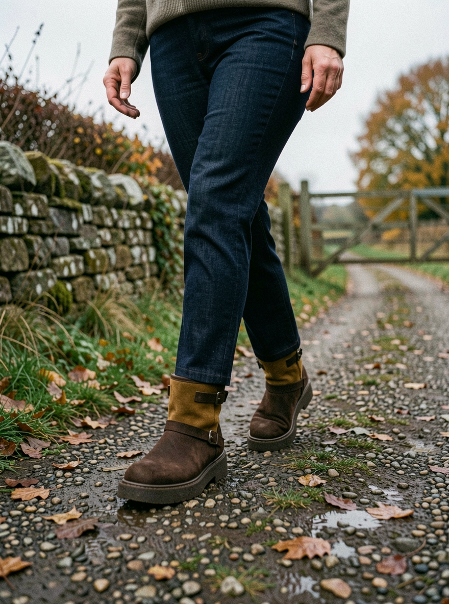 Women's Furry-Lined Slip-On Snow Boots — Round Toe - Camel