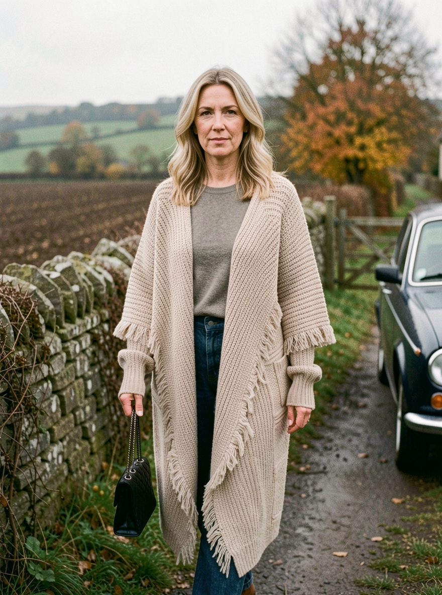 Long Alpaca Wool Sweater Coat - Apricot
