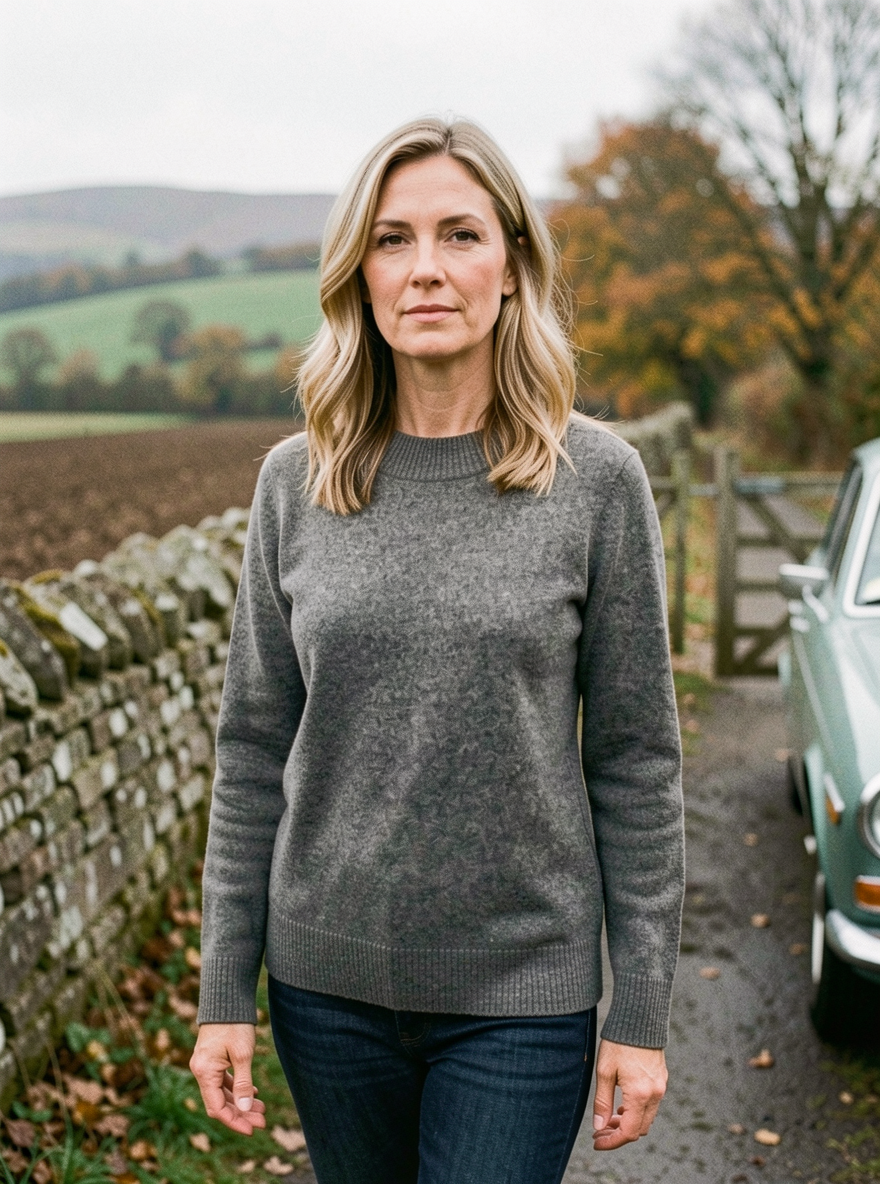 Women's Merino & Yak-Down Knit Sweater — Half-Collar - Dark Gray
