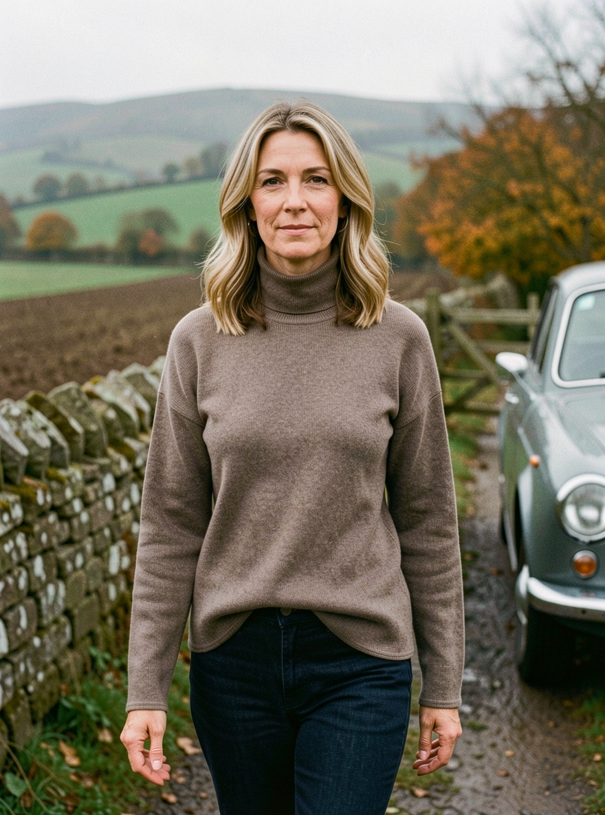 Women's High-Neck Knit Sweater — Seamless Relaxed Pullover - Tea Brown