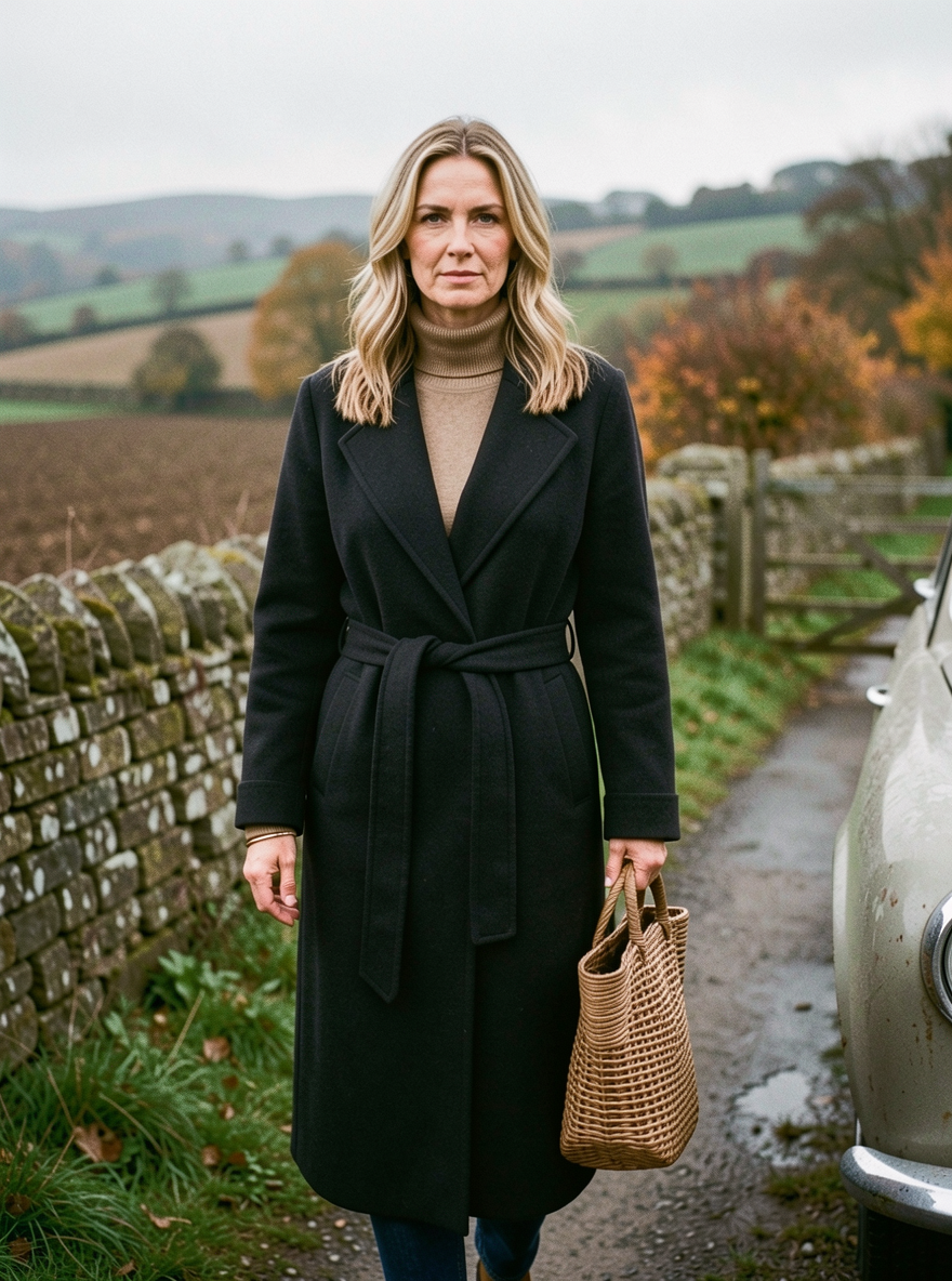 Elegant Long Lapel Coat - Black