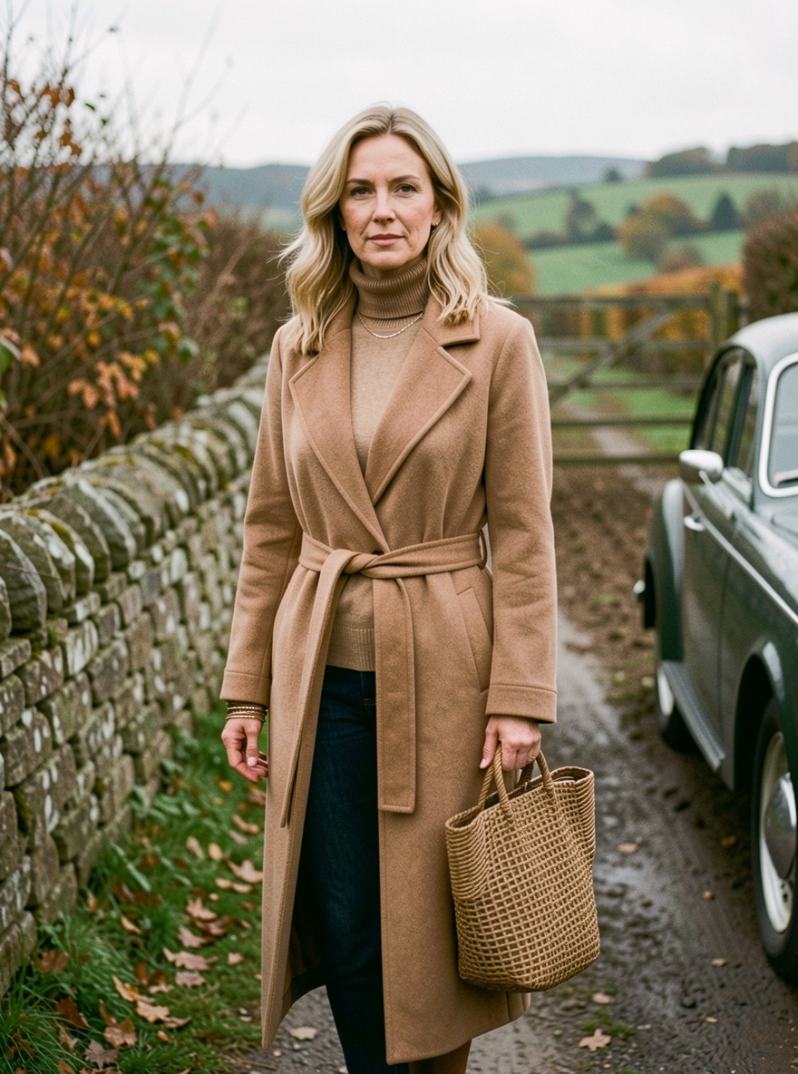 Elegant Long Lapel Coat - Camel