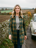 Teal Mustard Plaid Longline Shirt Jacket - Teal Mustard Plaid